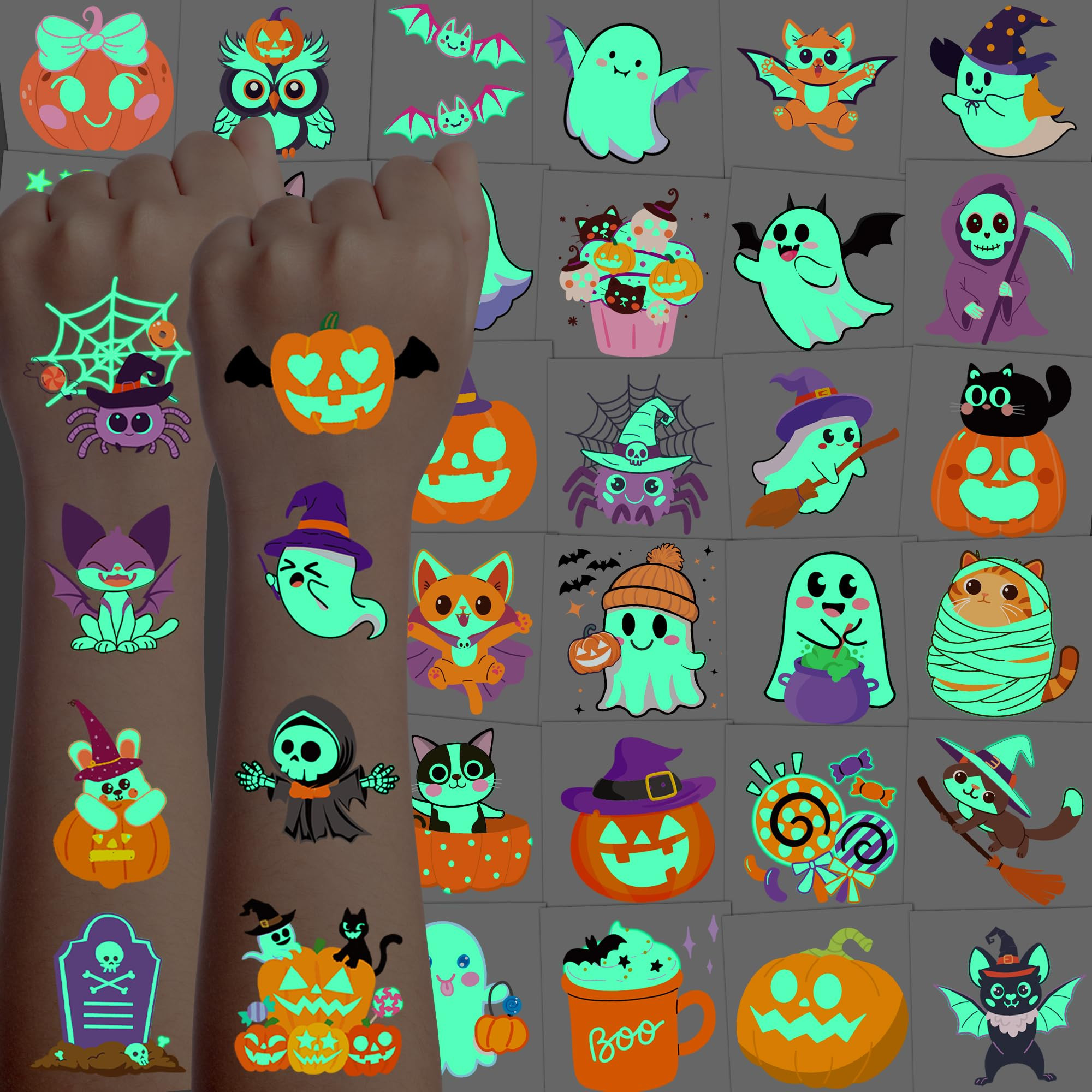 216 PCS Halloween Tattoos for kids, Halloween Party Favors Bulk Glow in The Dark Temporary Tattoo... | Amazon (US)