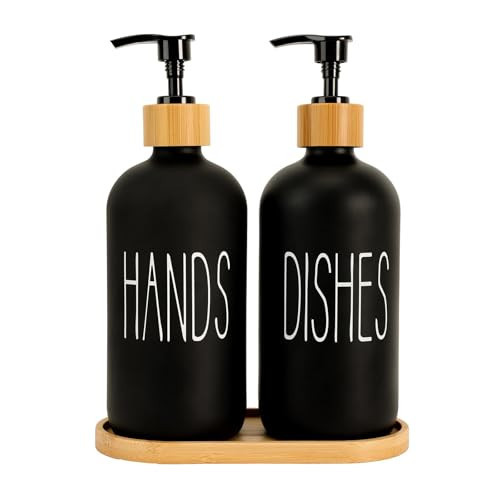 Baynlayn Matte Black Glass Soap Dispenser Set Hand and Dish Soap Dispensers Suitable for Rustic Kitchen Decor (Black) | Amazon (US)