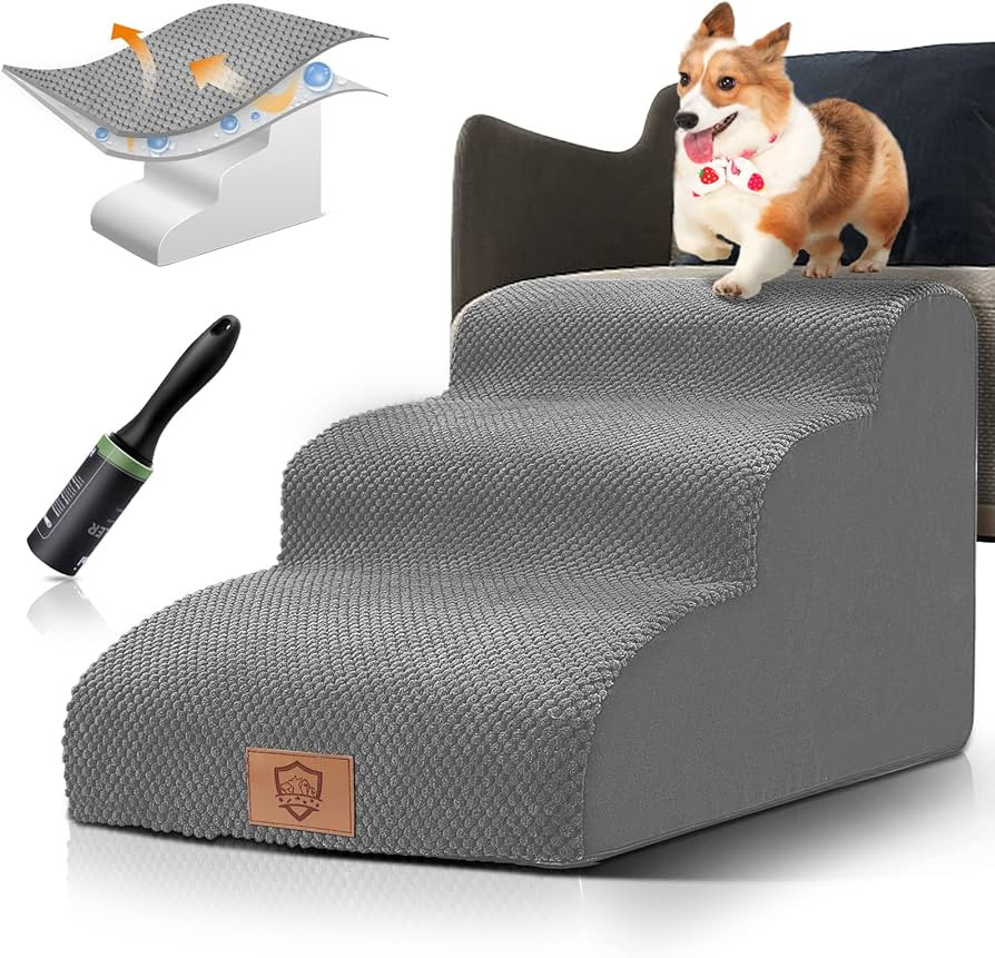 Pet Stairs,Non-Slip Dog Steps 3 Tiers,15.7" High Density Foam Dog Ramps/Ladder,Extra Wide Deep Pe... | Amazon (US)