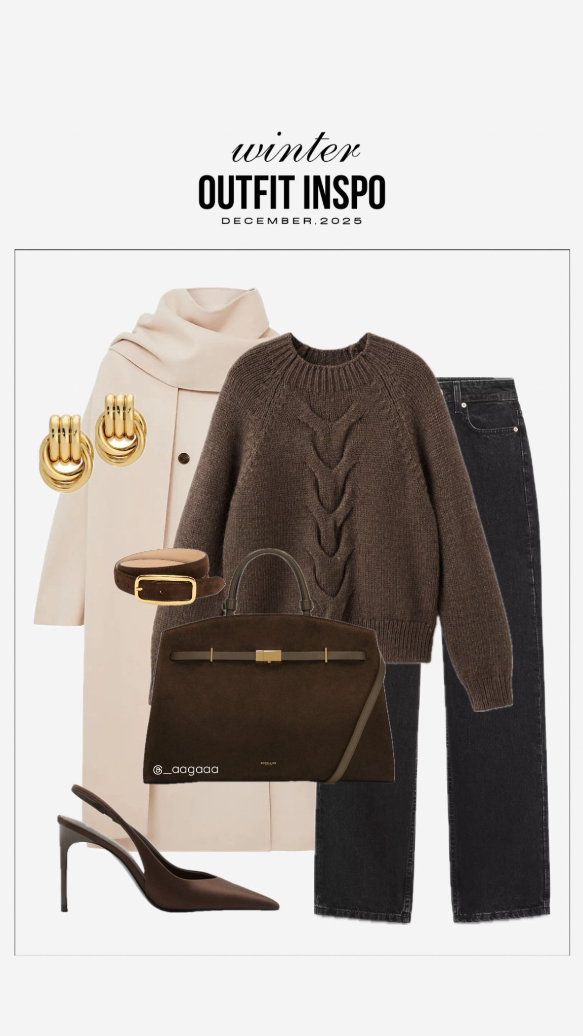 Winter wardrobe, workwear, office outfit, cream coat, brown sweater, black jeans, gold earrings, capsule wardrobe, fall fashionn

#LTKFindsUnder100 #LTKFindsUnder50 #LTKWorkwear