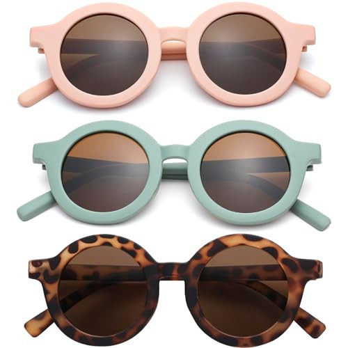 DIMENSIP Toddler Sunglasses for Girls Boys - Kids Round UV400 Protection Glasses Age 2-8(Pink/Brown + Green/Brown + Leopard/Brown) | Amazon (US)