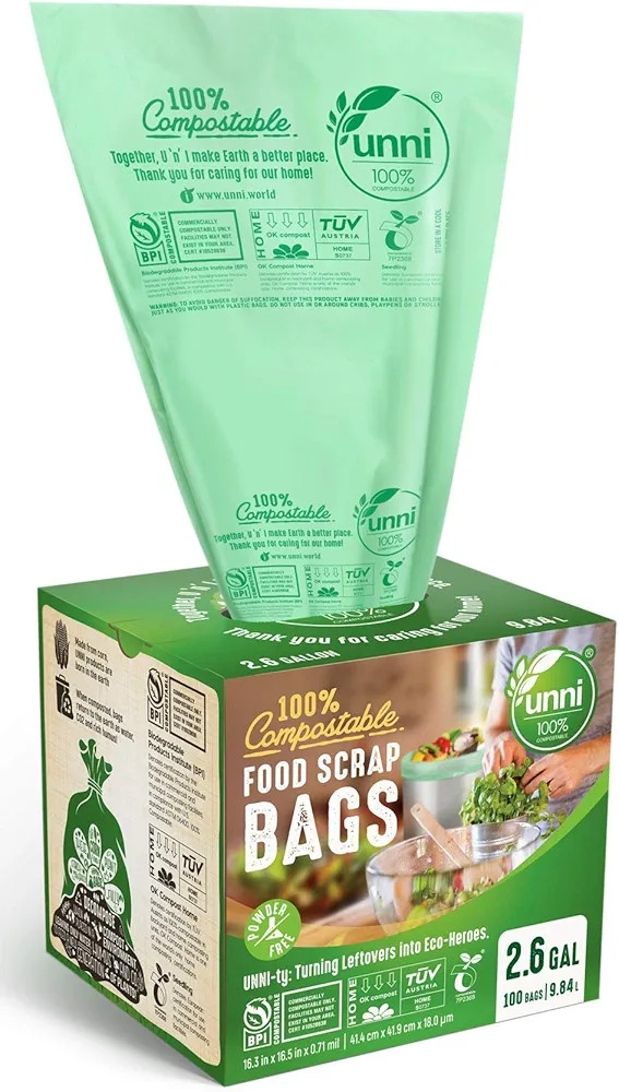 Unni 100% Compostable Bags, 2.6 Gallon, 9.84 Liter, 100 Count, Extra Thick 0.71 Mil, Samll Kitche... | Amazon (US)