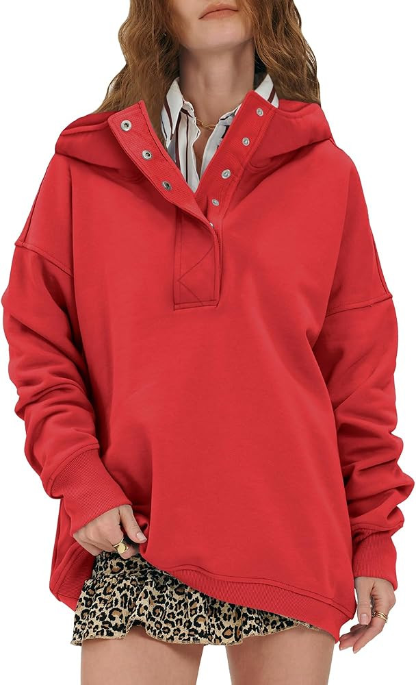 Locachy Womens Oversized Sweatshirt Hoodies Button Henley Neck Pullover Tops Fashion Outfits Clot... | Amazon (US)