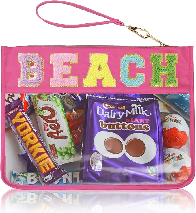 Beach Bag,Sunscreen Bag, Chenille Letter Clear Zipper Pouch for Travel Preppy Patch Makeup Bag-Ny... | Amazon (US)