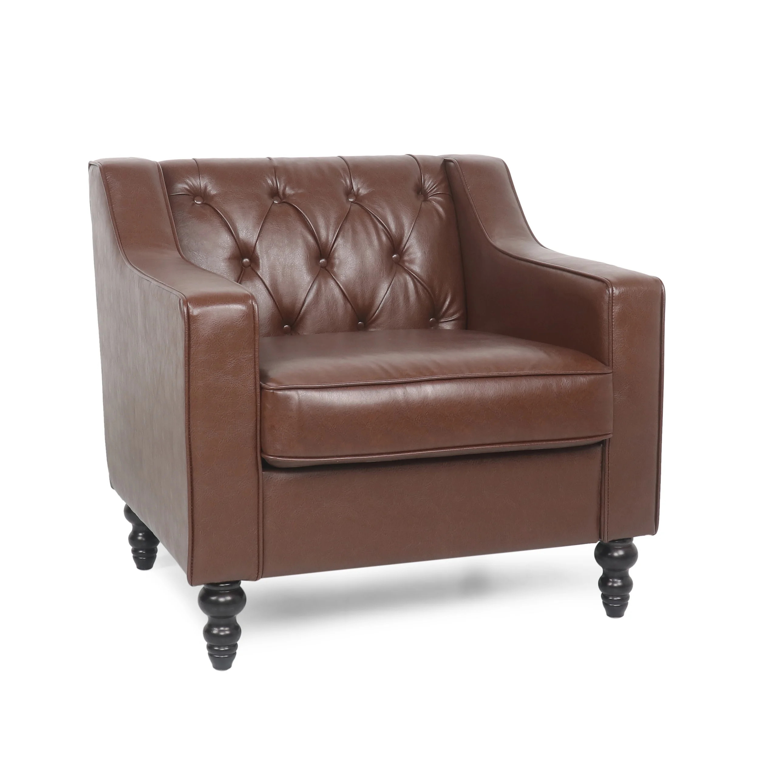 GDF Studio Bluewater Contemporary Faux Leather Tufted Club Chair, Dark Brown - Walmart.com | Walmart (US)