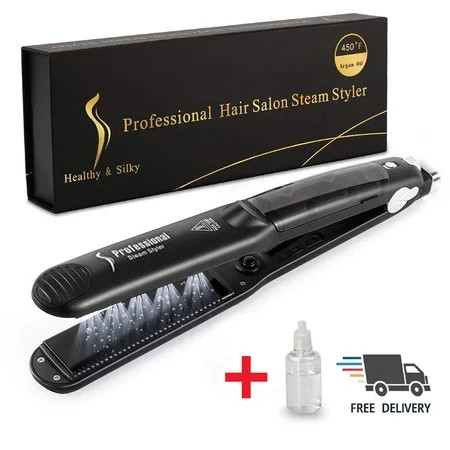 Professional Steam Style Hair Straightener Argan Oil Vapor Titanium Flat Iron | Walmart (US)