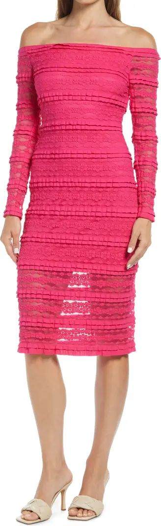 SHO by Tadashi Shoji Crinklela Off the SHO by Tadashi Shojiulder Long Sleeve Lace Dress | Nordstr... | Nordstrom