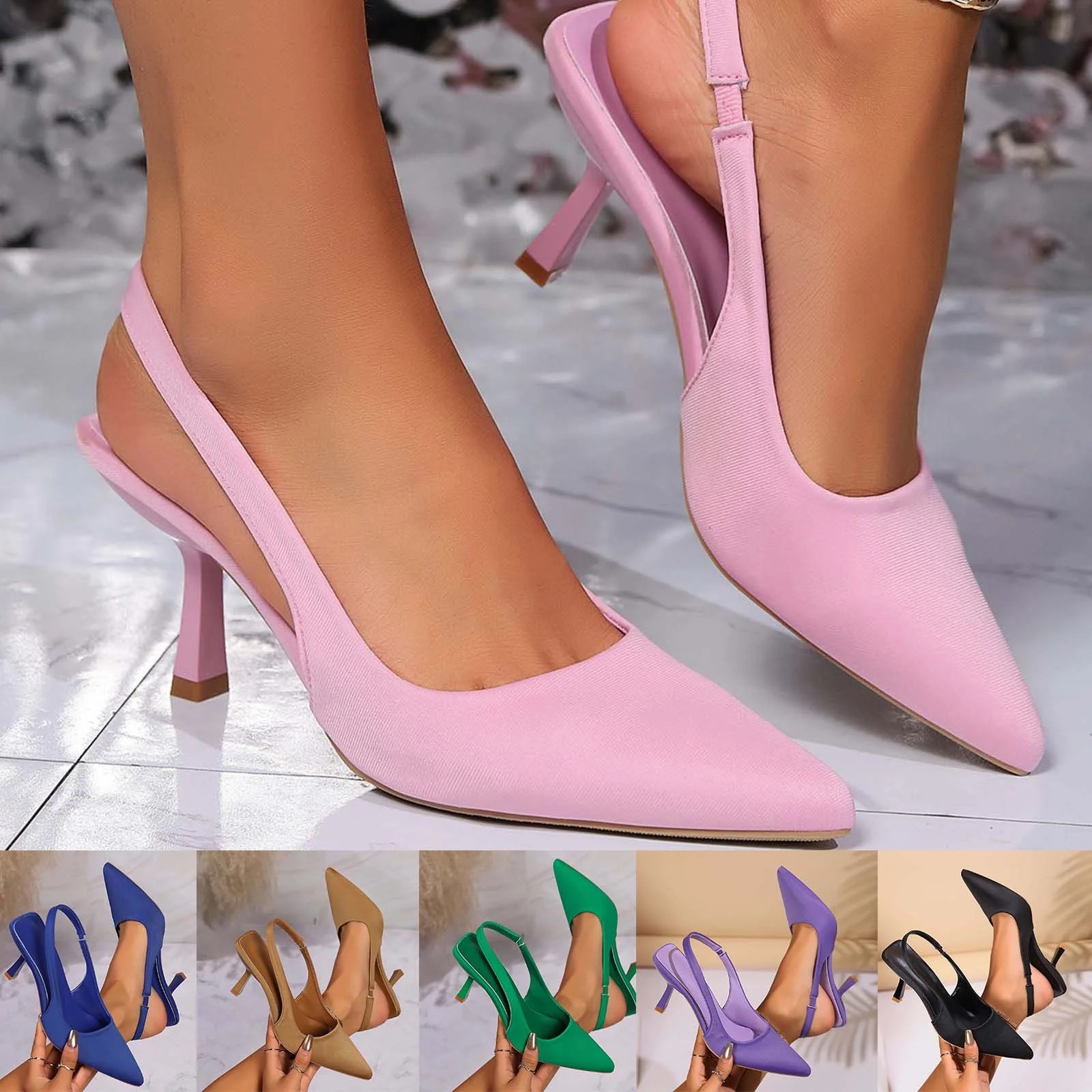 Miluxas Women’s Closed Toe Kitten Heels Pointed Toe Slingback Low Heels Dress Bridal Wedding Pu... | Walmart (US)