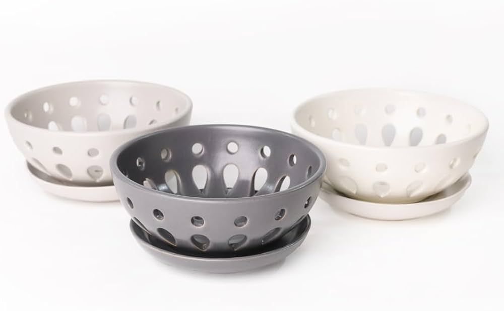 Ceramic  3 Berry Bowls with matching Saucers 5" diameter - Ideal for Charcuterie, Snack Bowls, Be... | Amazon (US)
