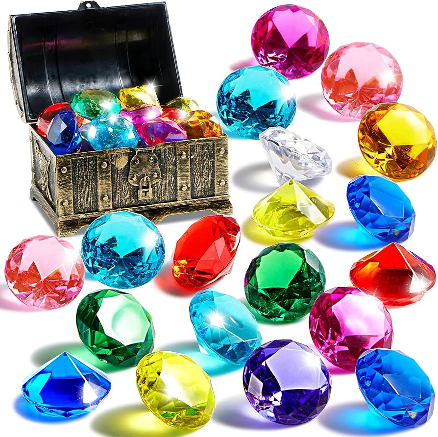 Sloosh Diving Gems Pool Toys, 16 Big Colorful Diamond with Pirate Treasure Chest, Swim Dive Toy f... | Amazon (US)