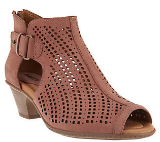 Earth Nubuck Perforated Peep-Toe Booties -Keri | QVC