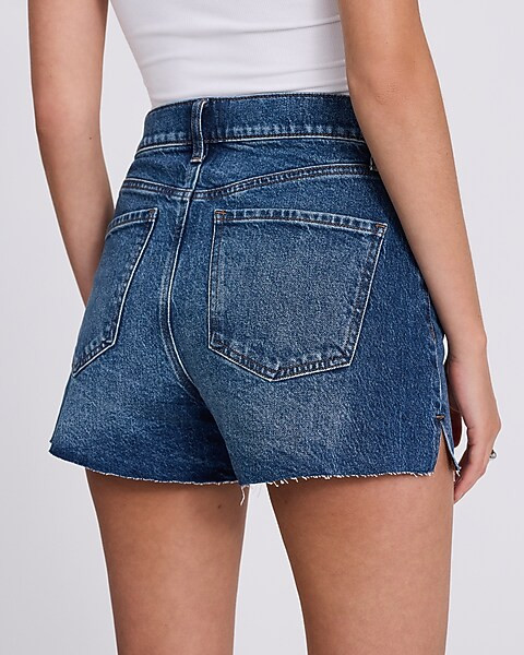 High Waisted Medium Wash 50/50 Rigid Stretch Mom Jean Shorts | Express