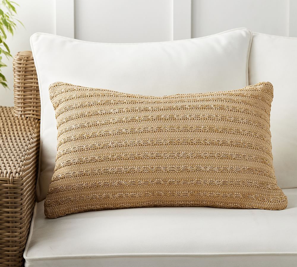 Massey Faux Natural Fiber Outdoor Lumbar Pillow | Pottery Barn (US)