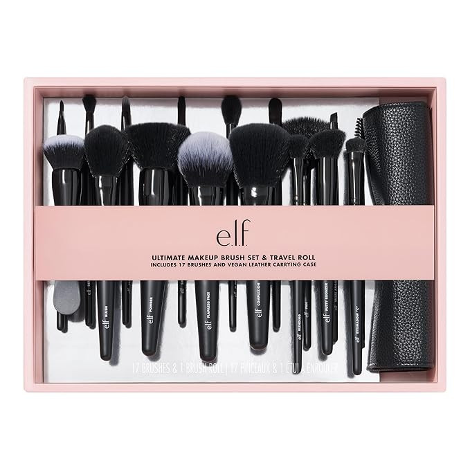 e.l.f. Ultimate Makeup Brush Set & Travel Roll, 17-Piece Brush Kit, Brushes For Eyeshadow, Founda... | Amazon (US)