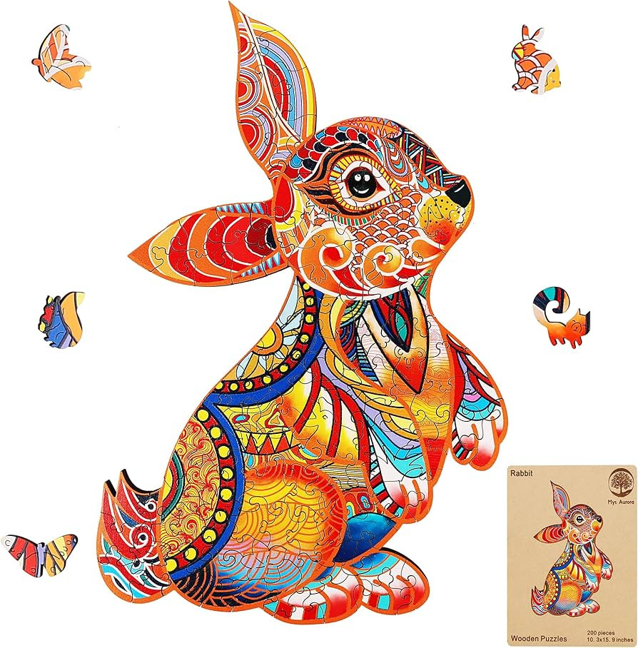 Mys Aurora Original Wooden Jigsaw Puzzles - Moon Rabbit, 150 Pcs Medium Size 7.3'' x 11.3'', Uniq... | Amazon (US)