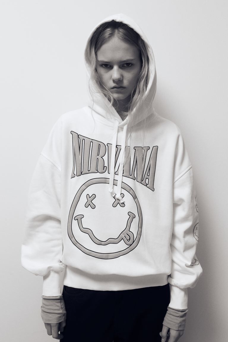 Oversized Printed Hoodie - White/Nirvana - Ladies | H&M US | H&M (US + CA)