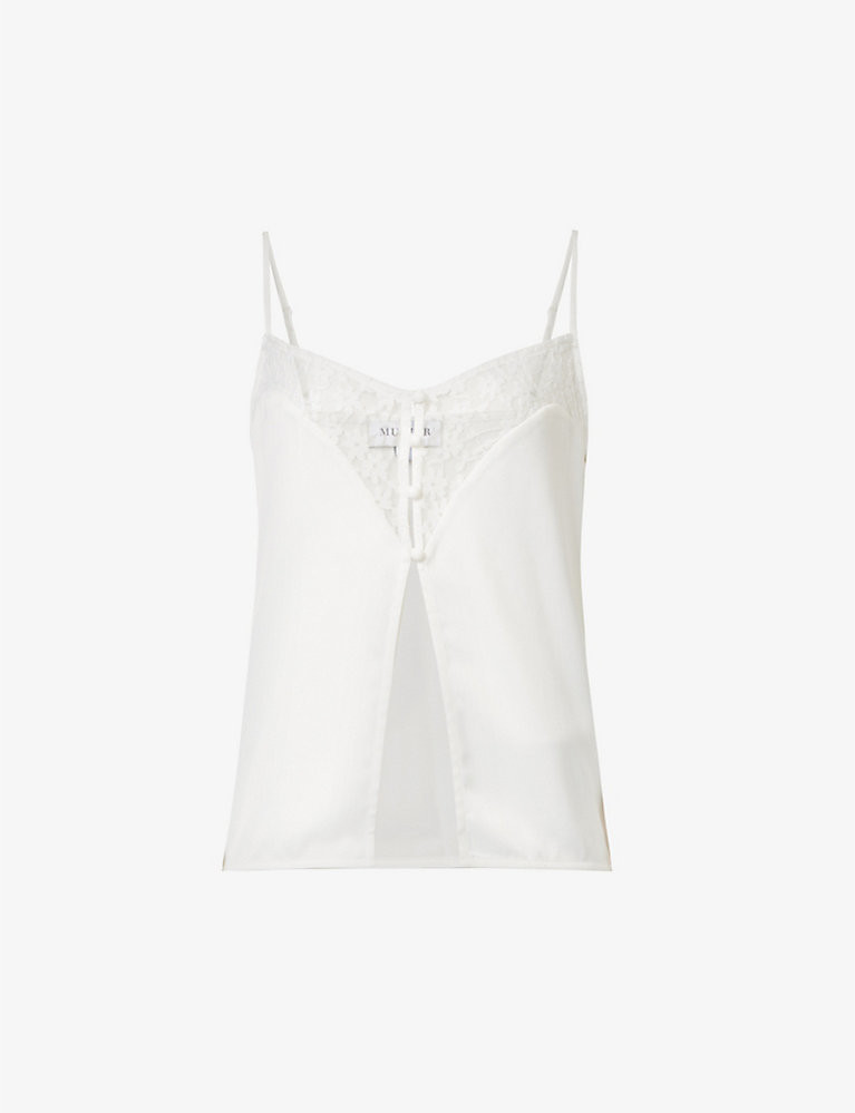 Forcina V-neck lace-trimmed satin top | Selfridges