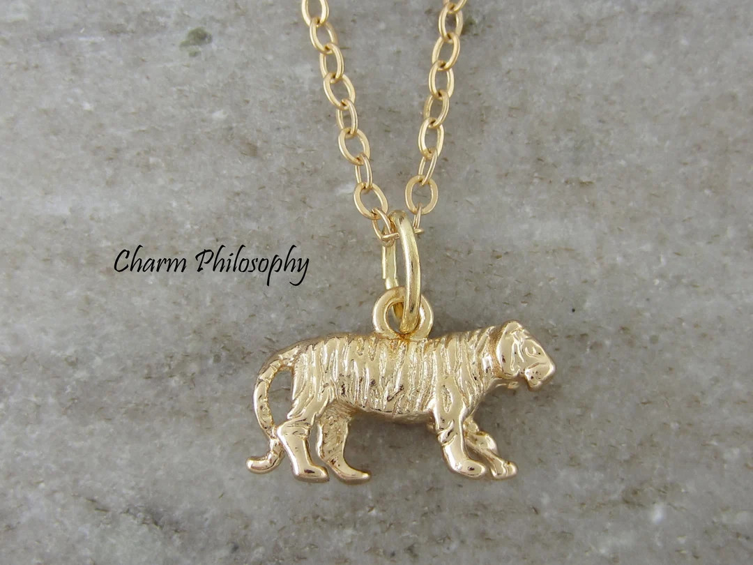 Gold Tiger Necklace - Small Tiger Charm - AC Gold Jewelry | Etsy (US)