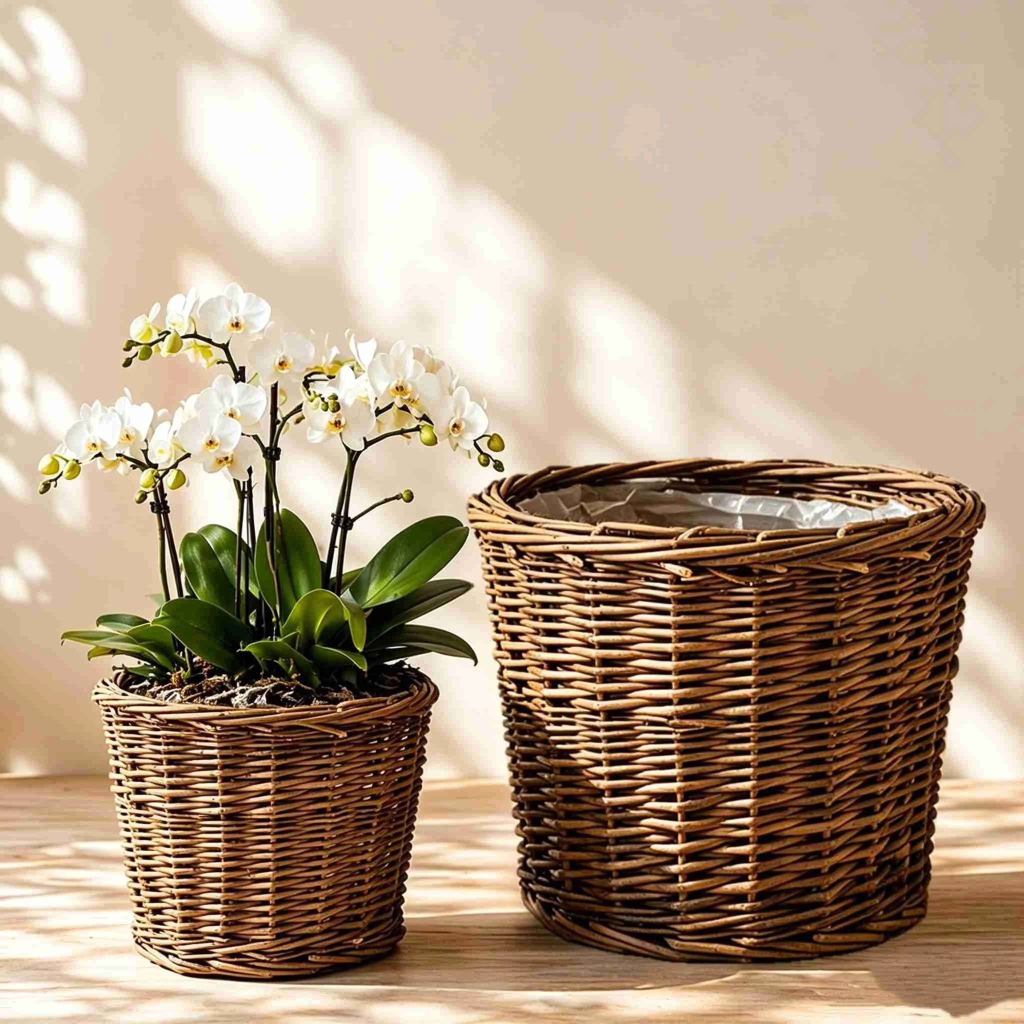Natural Willow Woven Plant Basket with Waterproof Liner, Rustic Wicker Flower Pot Cover for House... | Walmart (US)