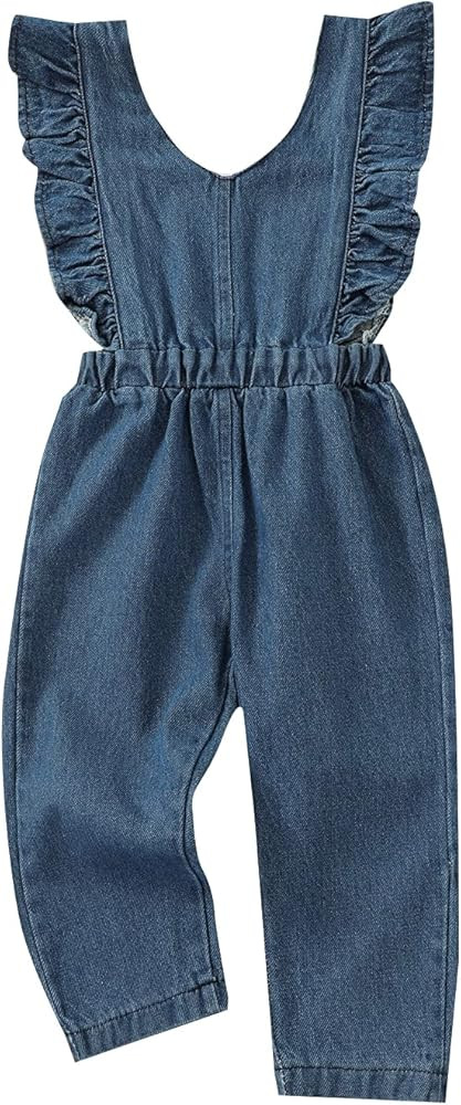 Toddler Baby Girl Romper Casual Ruffle Sleeveless Overalls Jeans Pants Outfits Toddler Denim Jump... | Amazon (US)