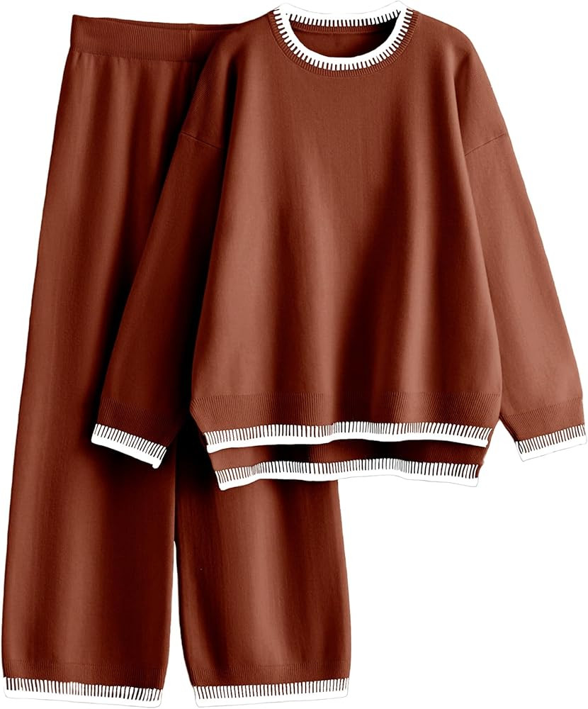 Lentta Women's 2 Piece Sweater Sets Outfits Long Sleeve Knit Pullover Tops Wide Leg Pants Lounge ... | Amazon (US)
