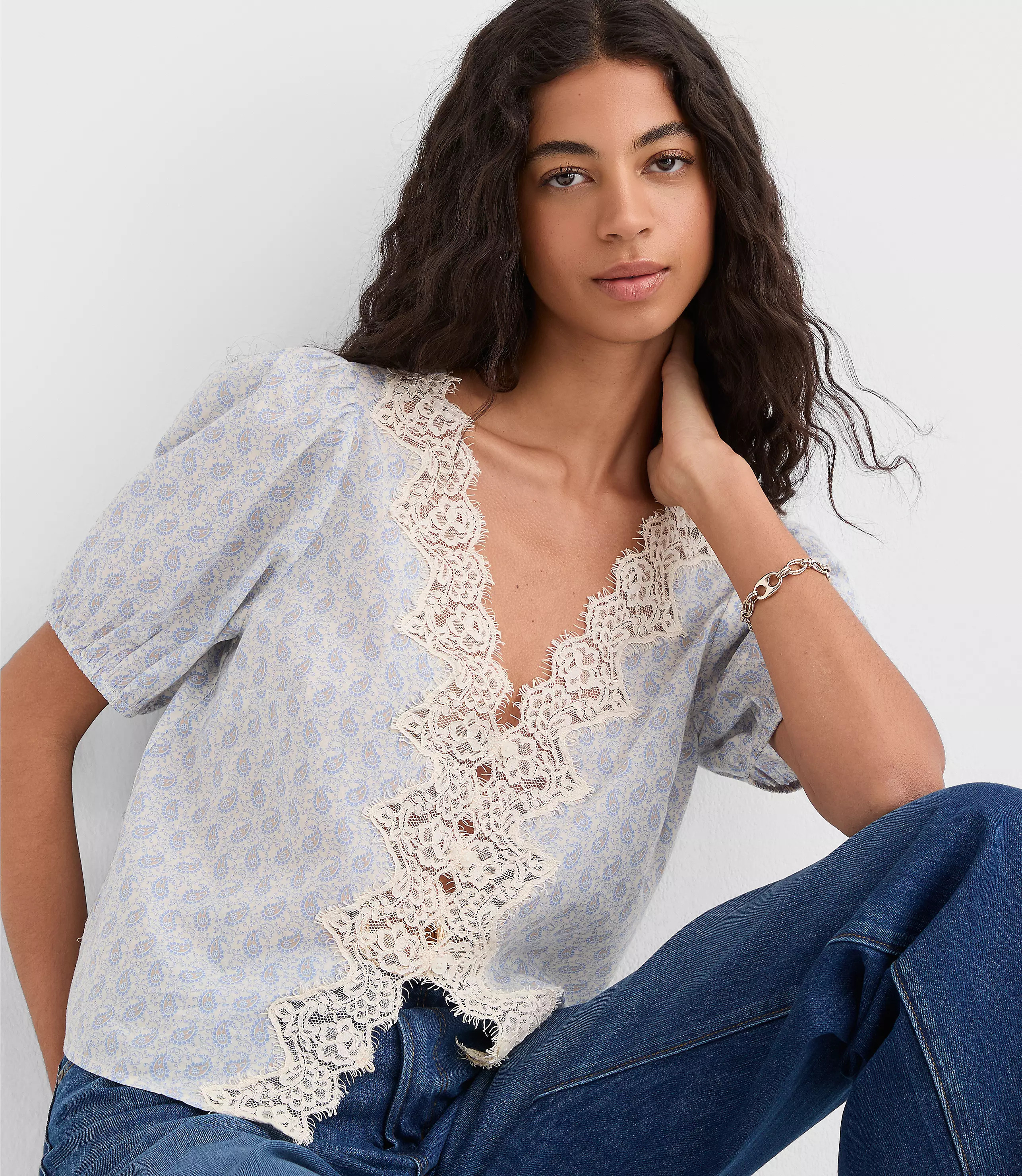 Petite Paisley Eyelash Lace Blouse | LOFT