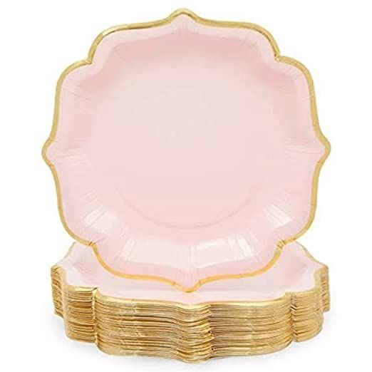 48 Pack Pink Scalloped Paper Party Plates with Gold Foil Edges (9 In) | Amazon (US)