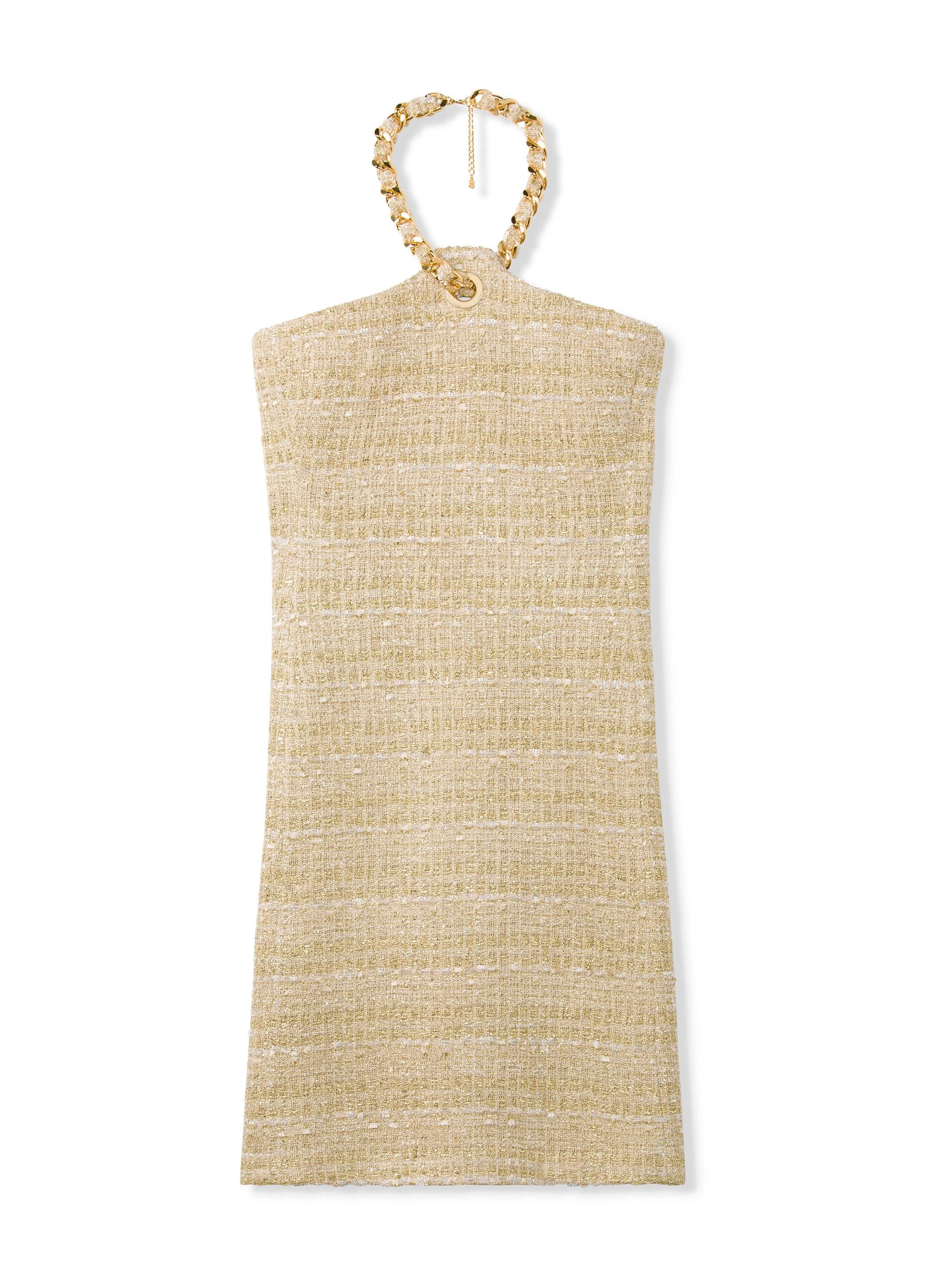 Metallic Eyelash Tweed Chain Halter Dress | St. John Knits