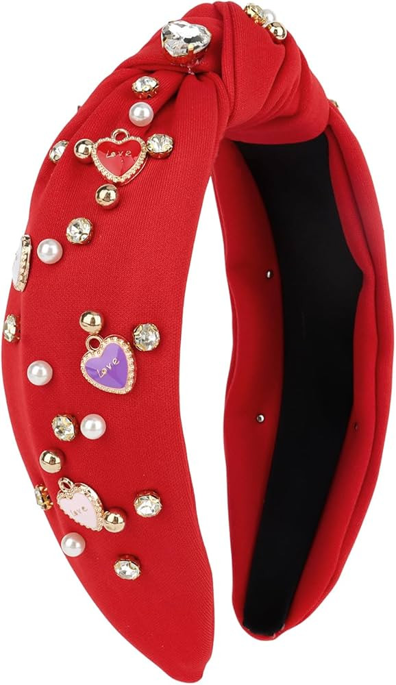 CURASA Valentine‘s Day Headband for Women Girls Love Heart Red Knotted Headband Pearl Crystal R... | Amazon (US)