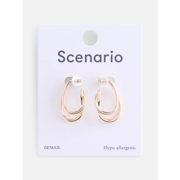 Scenario Women\u2019s Gold Tone Dual Layer Hoop Earrings | Walmart (US)
