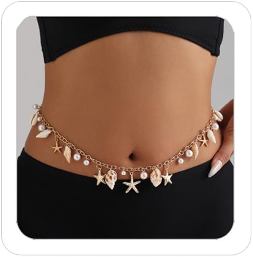 Mermaids Starfish Pearl Waist Chain Belt for Women Mermaids Gold Starfish Shell Belly Waterproof ... | Amazon (US)