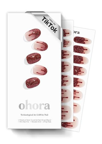 ohora Semi Cured Gel Nail Strips (N Candy Blood) - Works with Any Lamps, Salon-Quality, Long Lasting, Easy to Apply & Remove - Includes 2 Prep Pads, Nail File & Wooden Stick | Amazon (US)