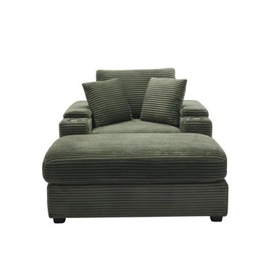 Corduroy Upholstered Chaise Lounge Sofa with Handrail storage ,Movable ottoman,Cupholders,Detachable Cushions Deep Seat for Living Room Office,3 colou | Wayfair North America