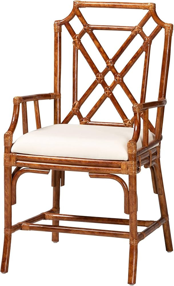 Bali & pari Esmery Marbled Tortoise Natural Rattan Dining Chair - Handcrafted Wicker Armchair wit... | Amazon (US)