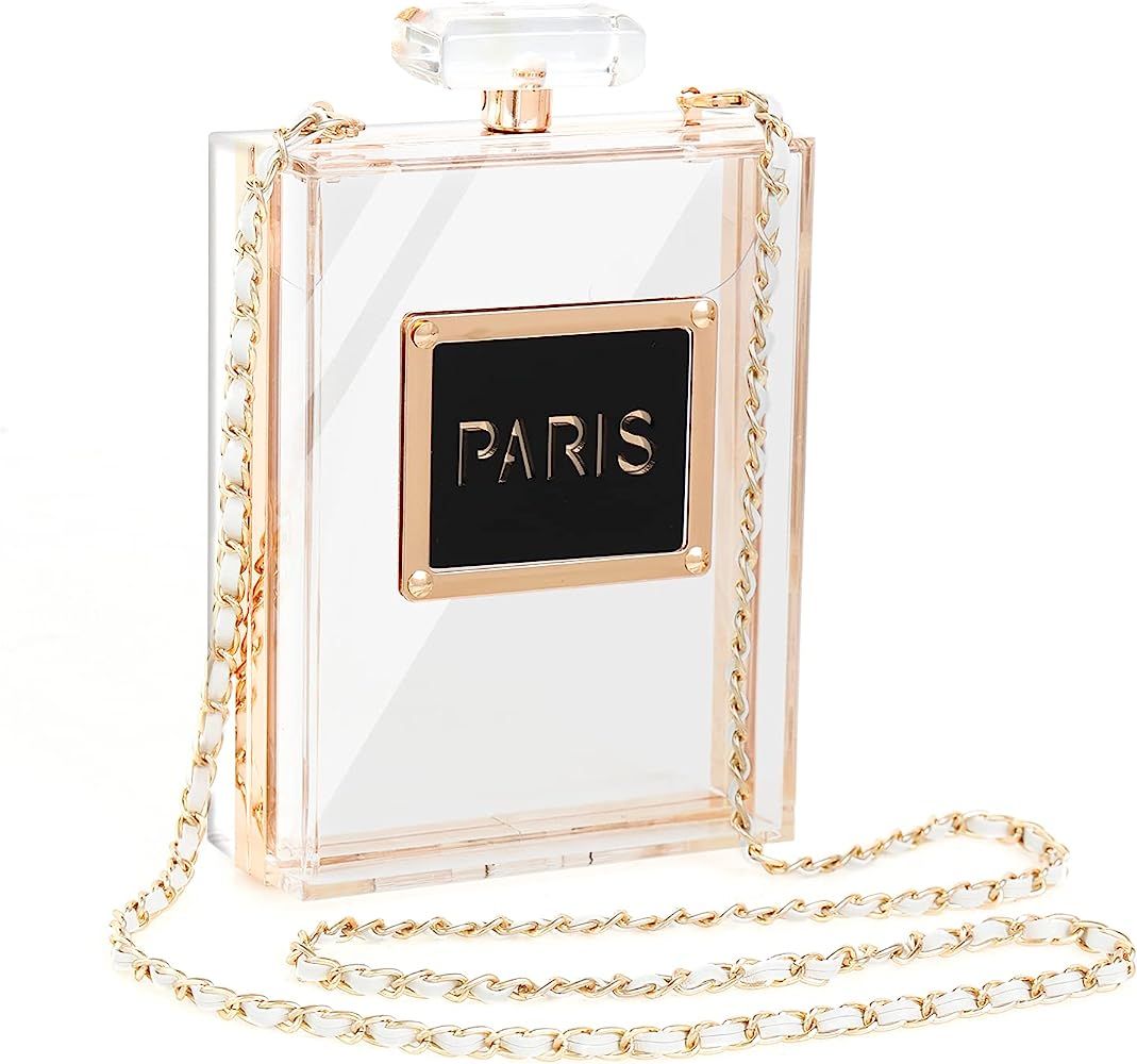 WJCD Women's Acrylic Paris Perfume Shaped Black Bag Purses Clutch Evening Bags Vintage Banquet Handb | Amazon (US)