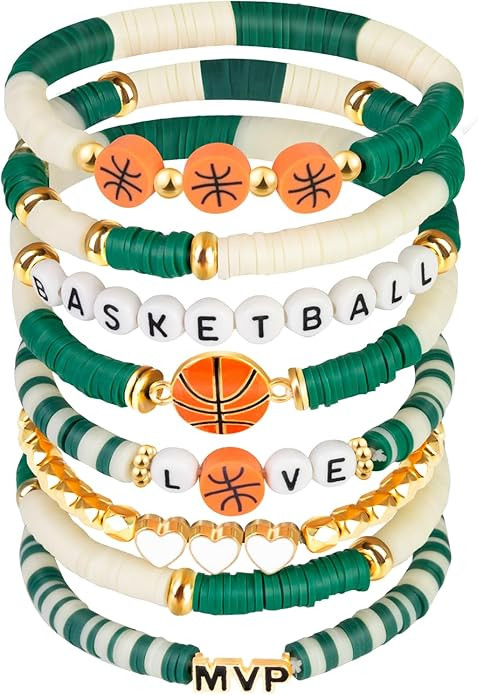 Basketball Stretch Bracelets, Friendship Stackable Clay Beaded Bracelet, Game Day Sports Jewelry ... | Amazon (US)