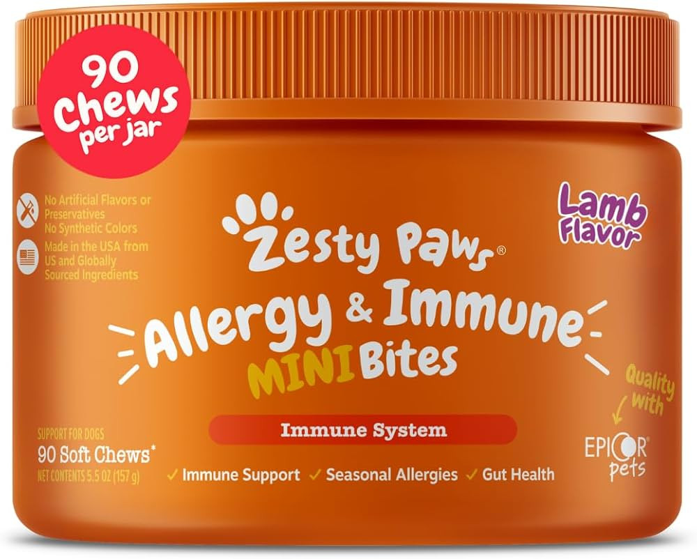 Zesty Paws Dog Allergy Relief Chews, Dog Probiotics for Itchy Skin and Ears, Lamb, Mini, 90ct | Amazon (US)