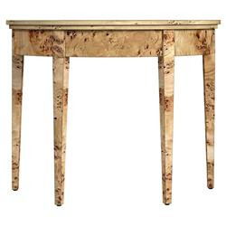 Hugo French Country Light Brown Burl Wood Veneer Console Table | Kathy Kuo Home