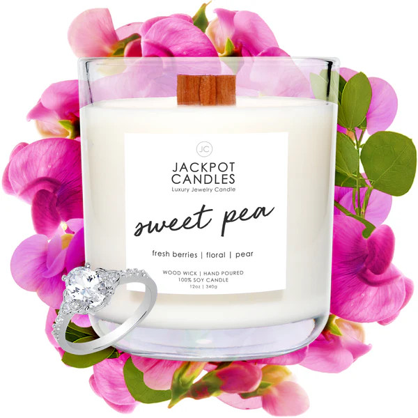Sweet Pea Wooden Wick Jewelry Ring Candle | Jackpot Candles