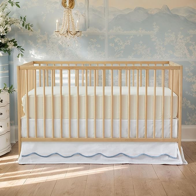 Brandream Scallop Edge Cotton Crib Skirt Toddler Bedskirt Baby Nursery Crib Bed Skirt 2-Tiered Bo... | Amazon (US)