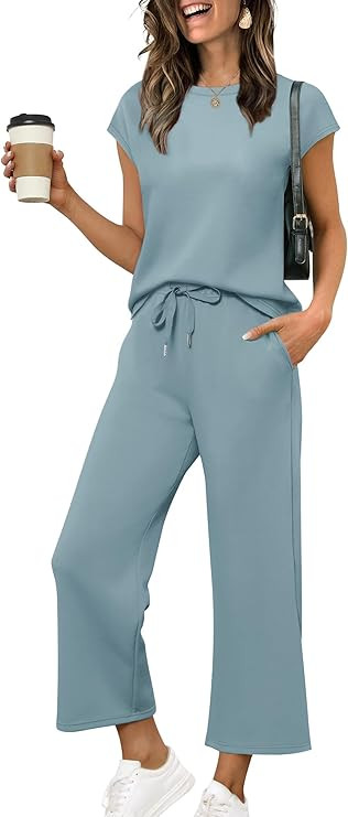 SAMPEEL Two Piece Sets for Women Summer Vacation Outfits Cap Sleeve Tops Lounge Matching Sets Clo... | Amazon (US)