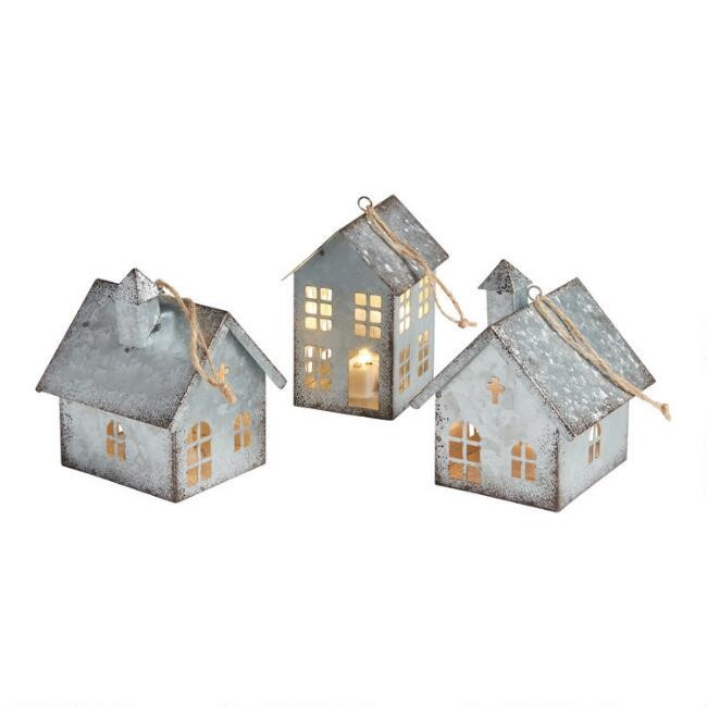 Galvanized Metal House LED Light Up Ornaments Set of 3 | World Market