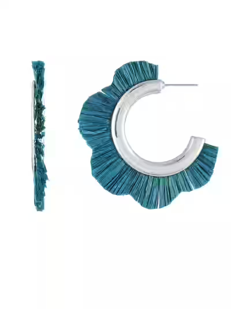 Time and Tru Woven Raffia and Silvertone Hoop Earring, Teal, 1 Pair | Walmart (US)