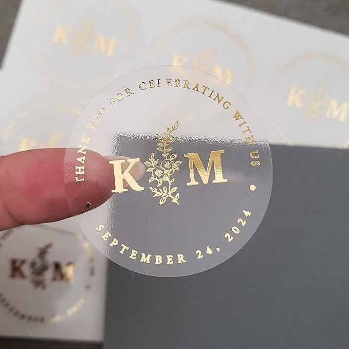 Personalized Wedding Stickers with Gold Foil, Custom Clear Envelope Seals Labels with Monograms, ... | Amazon (US)