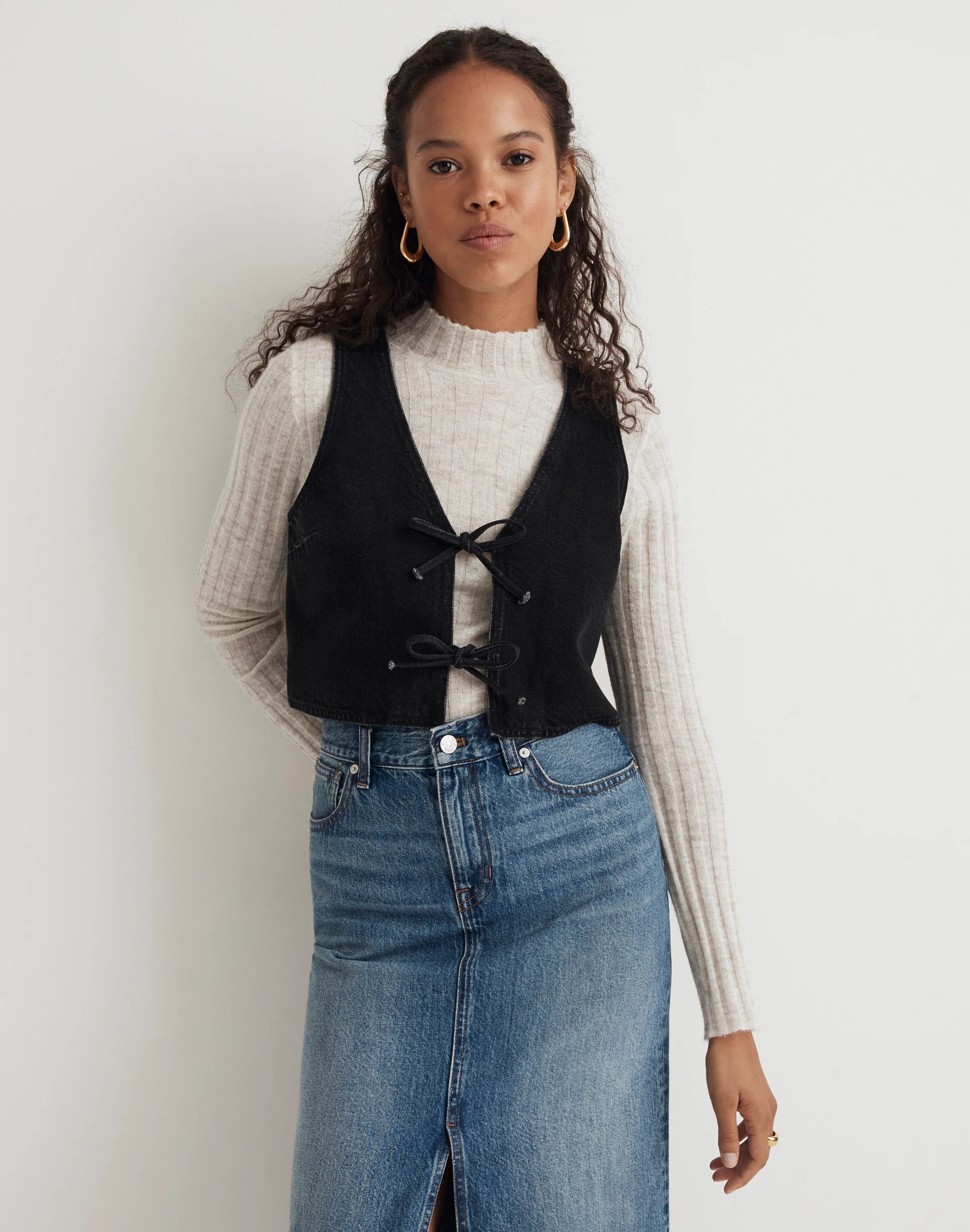 Denim Tie-Front Cropped Vest in Paulsen Wash | Madewell