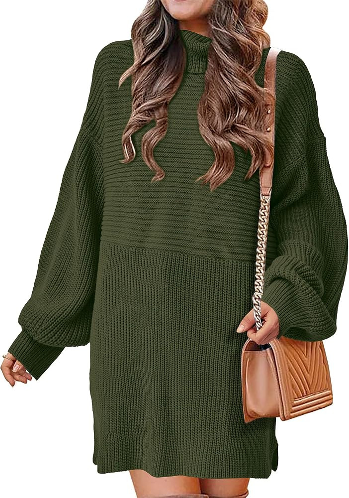 KIRUNDO Women's 2023 Trendy Fall Winter Oversized Turtleneck Sweater Dress Long Sleeve Slouchy Tu... | Amazon (US)