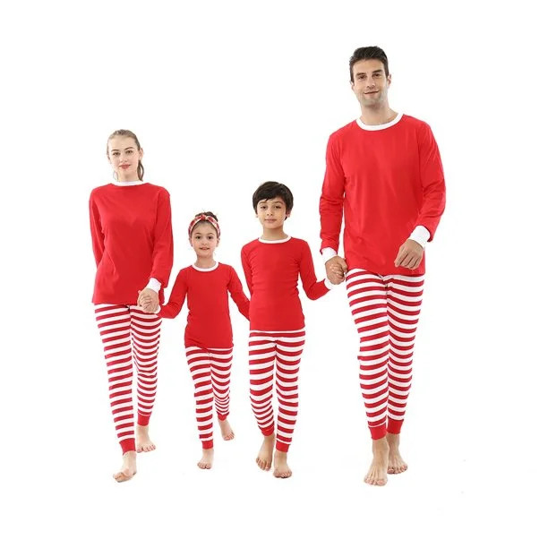 Elowel Matching Family Christmas Pajamas - Red Top & Striped Pants 2-Piece Set - Walmart.com | Walmart (US)