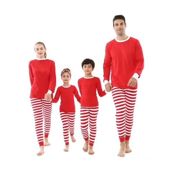 Elowel Matching Family Christmas Pajamas - Red Top & Striped Pants 2-Piece Set - Walmart.com | Walmart (US)