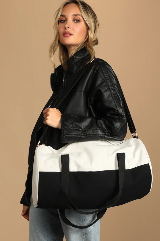 Weekend Away White and Black Canvas Duffle Bag | Lulus (US)