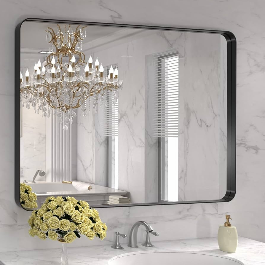 LOAAO 40X32 Inch Black Metal Framed Bathroom Mirror for Wall, Matte Black Bathroom Vanity Mirror ... | Amazon (US)